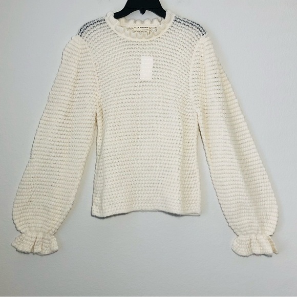 NWT Ulla Johnson Cream Laila Ruffled Alpaca-blend Lightweight Knit Sweater sz XL - Picture 7 of 16